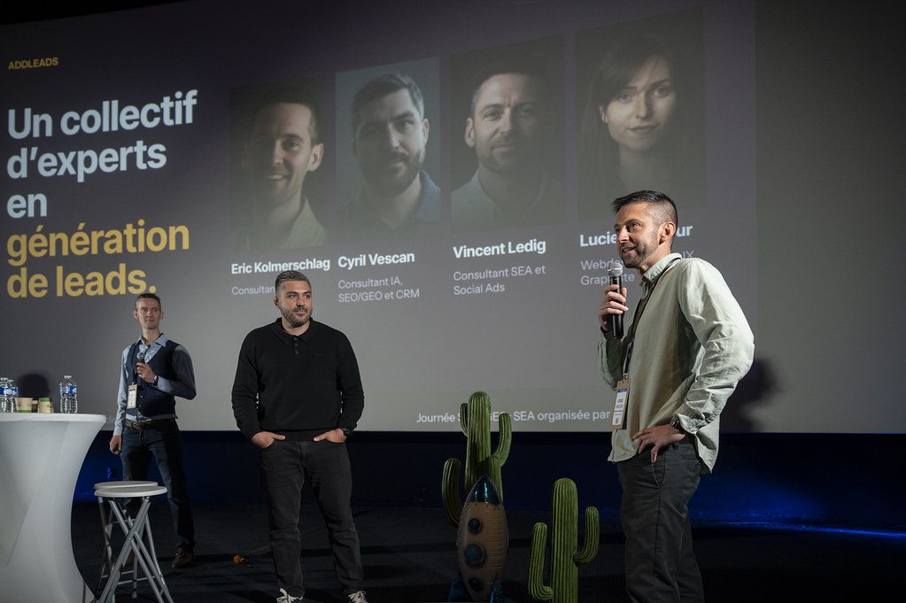 Les trois intervenants d’Addleads sur scène pendant leur conférence à Bizz&buzz Strasbourg.